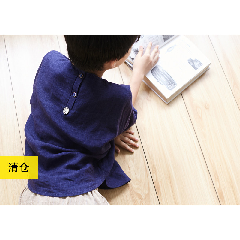 清仓/ 童亚麻植物染儿童T恤衫 小鱼春夏百搭休闲原创中性气质上衣
