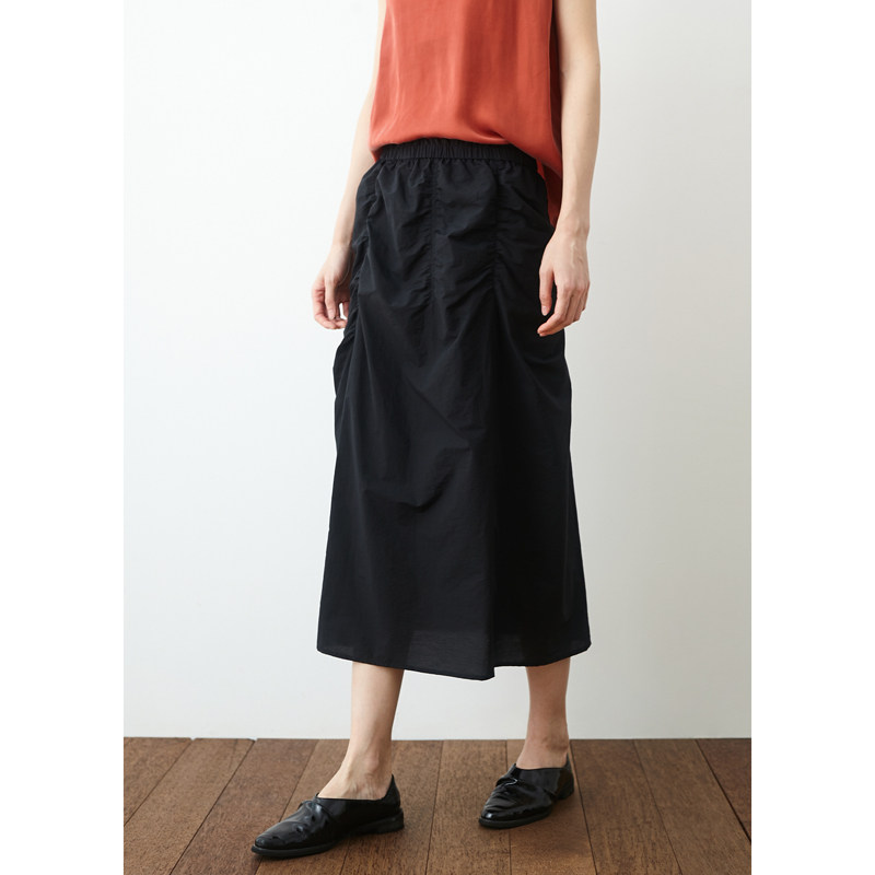 深蓝复古褶皱宽松半身裙 小鱼春夏季新款文艺气质中长款裙直筒裙