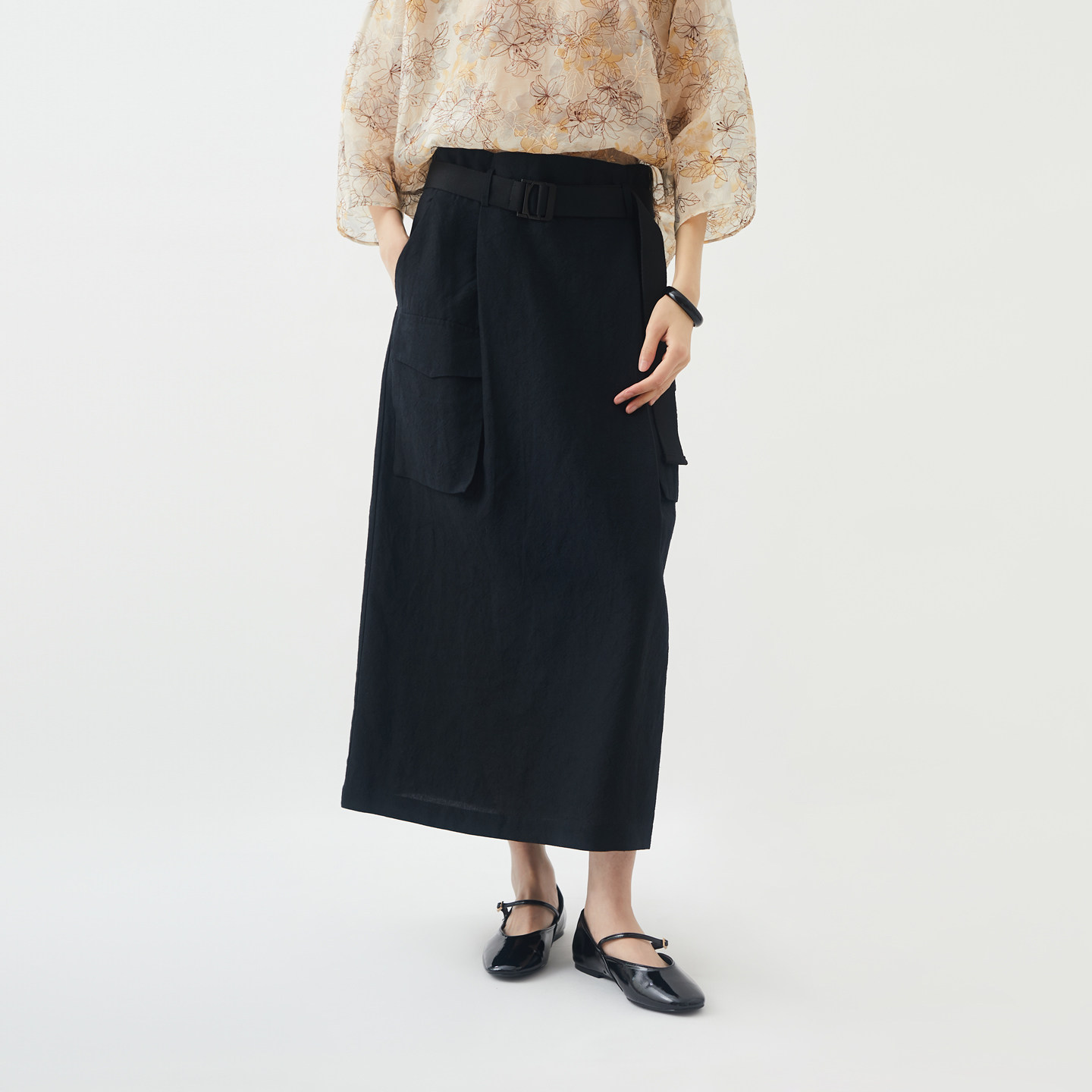 质感亚麻休闲宽松工装半身裙 小鱼春夏季文艺长款百搭黑色A字长裙