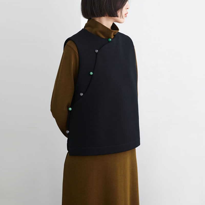 禅意宽松中式马甲背心小鱼秋冬季原创坎肩女士太空棉玉石复古马夹