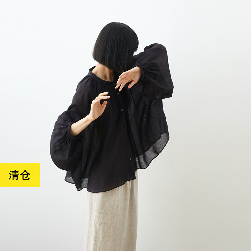 禅意空气透视宽松复古苎麻衬衫