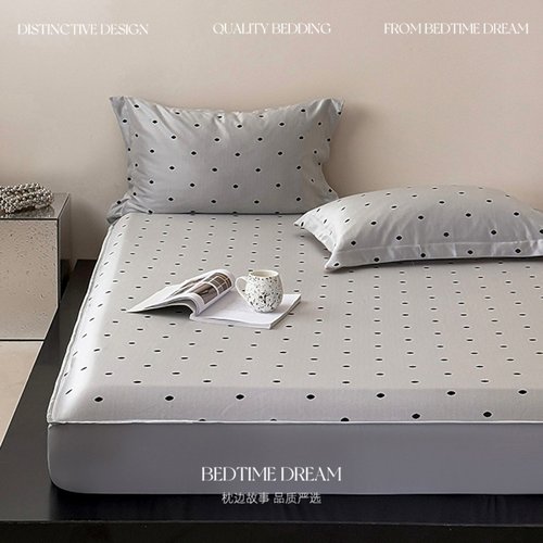 简约灰色波点夏季凉感冰丝席双人床笠款空调软席可机洗凉席三件套