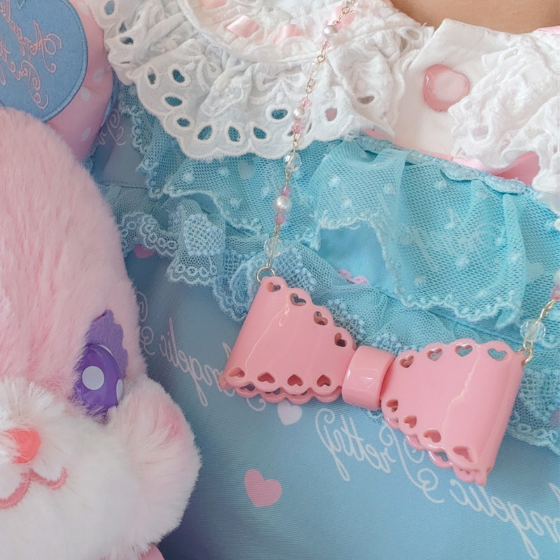 【包邮】原创设计 蝴蝶结塑料片手作lolita串珠项链甜美日系