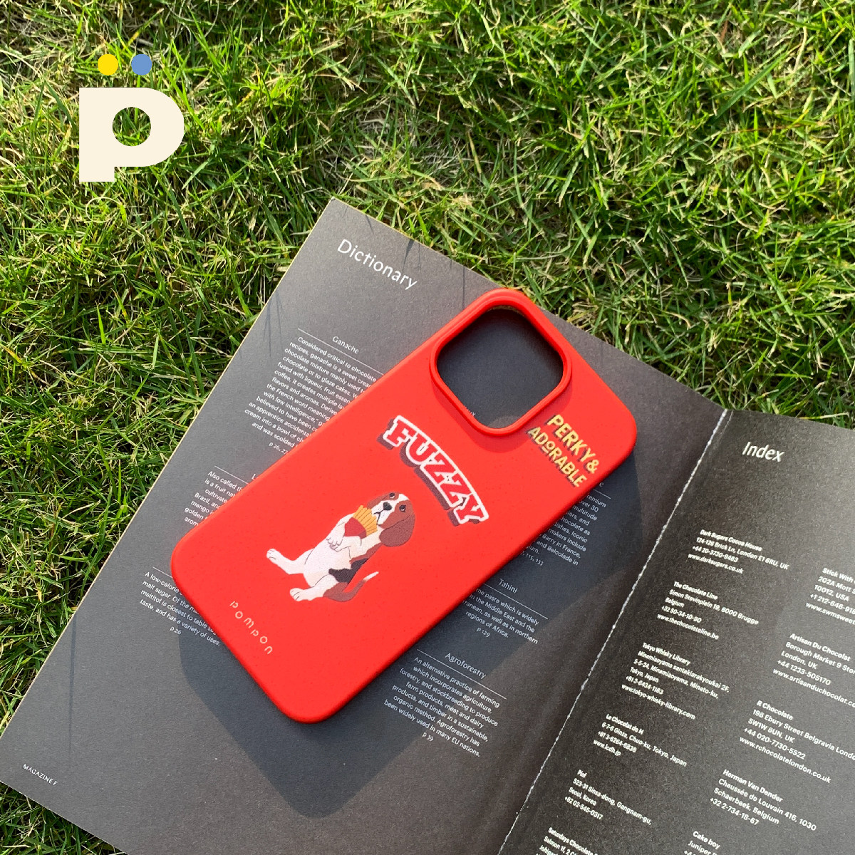 POMPON 红色复古比格犬磁吸环保可降解环境友好全包边磨砂手机壳适用于苹果15