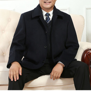 秋冬羊毛呢子大衣男中老年男士商务休闲短款爸爸羊毛风衣外套