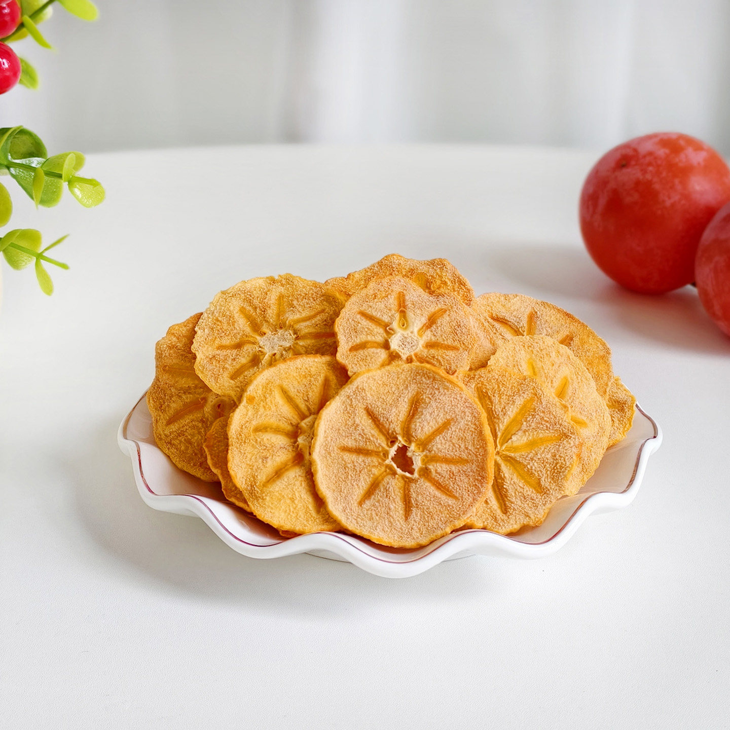 云南保山脆柿子干片横切烘焙甜品装饰水果干饮品咖啡特调装饰