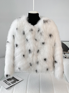 2023秋冬新款网红斑点小奶豹狐狸毛皮草外套女短款轻奢名媛大衣潮