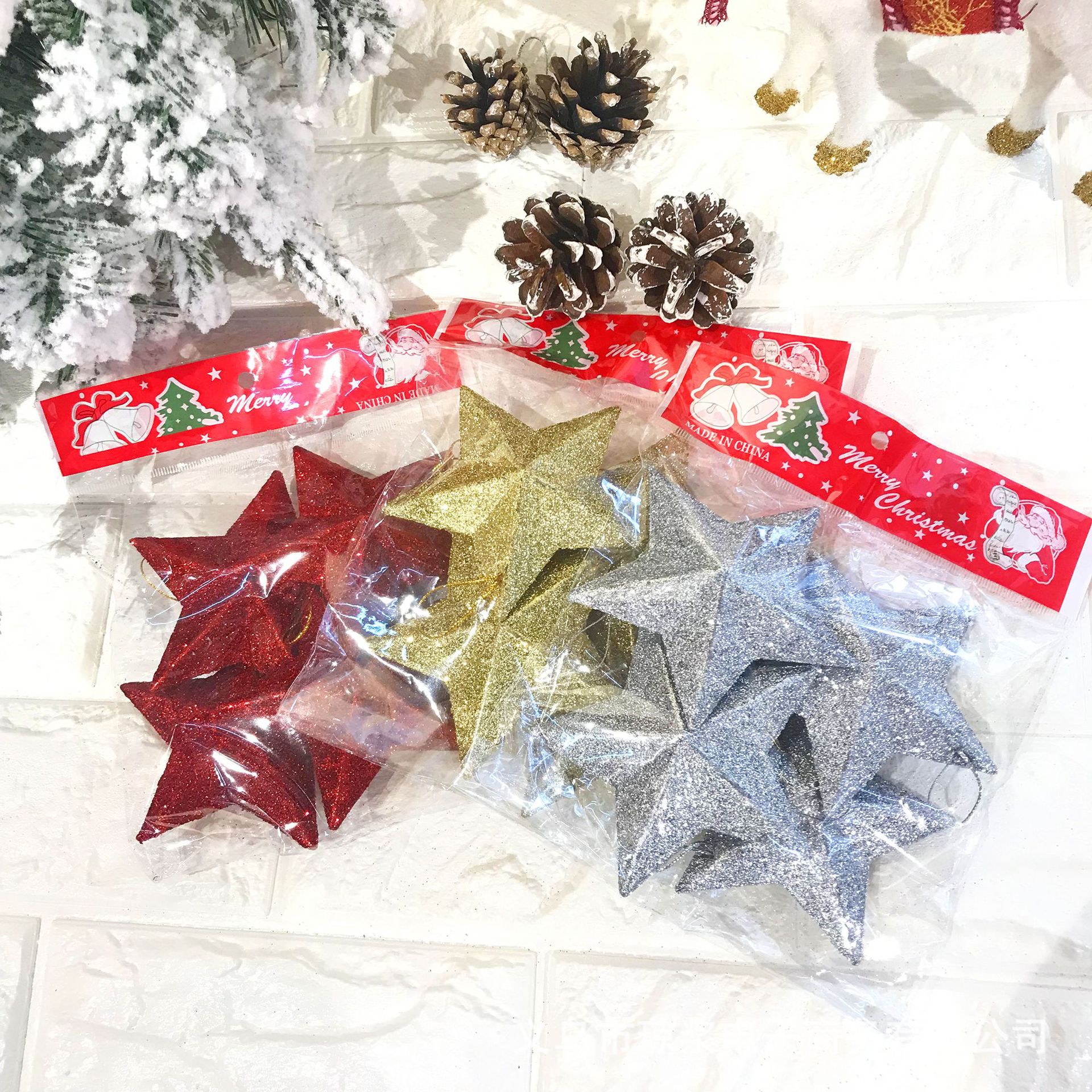 Cross border gold powder pentagram Christmas star adhesive