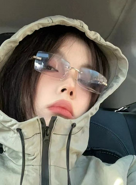 凹造型无框个性时尚女墨镜