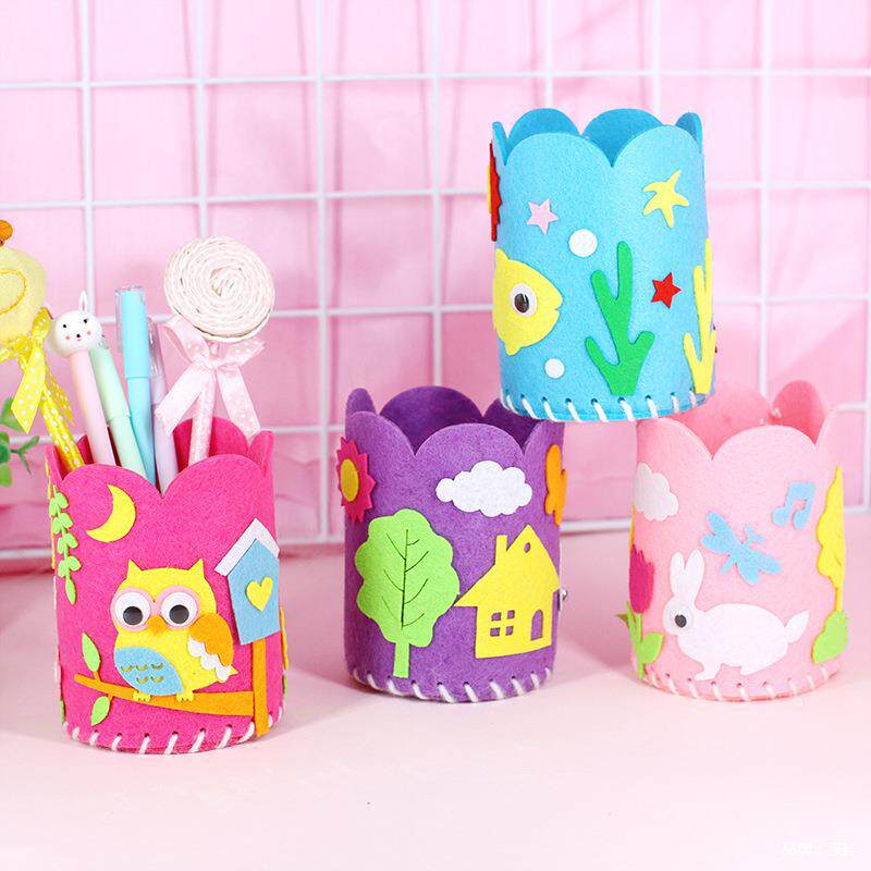 儿童手工布艺笔筒立体diy玩具 幼儿园儿童创意粘贴制作不织布笔筒
