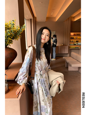 25春设计师拓印花草新中式连衣裙