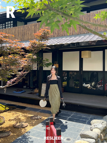 RESLIEEN「醒时春山」人丝菱格小众设计高级感抹胸吊带两穿连衣裙
