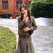 RESLIEEN「剑桥学院」黑芝麻毛呢贵族学院千金西装 半裙短裙套装