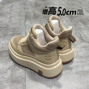 欧洲站真皮复古高帮鞋子2025新款今年流行爆款厚底增高运动休闲鞋