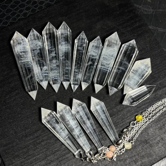 천연 화이트 크리스탈 이중 지적 12면 24개의 다면 크리스탈 기둥 다양한 보겔 크리스탈 명시적 블루 바늘