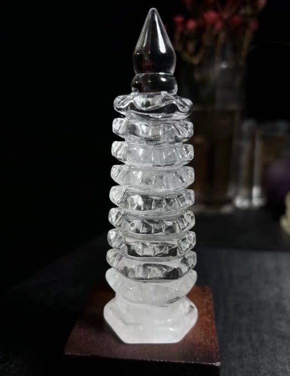 천연 흰색 크리스탈 WENCHANG PAGODA 9층 WENCHANG PAGODA 다채로운 빛 조각은 정교하고 다양합니다