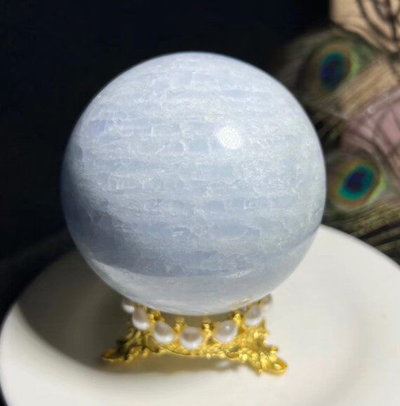 천연 셀레스타이트 크리스탈 볼 라이트 블루 7.9CM 홈 오피스 장식 블루 크리스탈 볼
