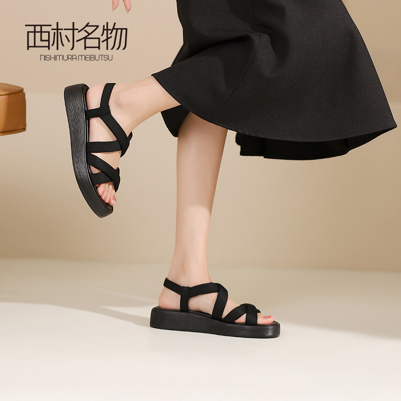 西村名物女士夏季外穿厚底黑色时尚高级感绝美不累脚沙滩鞋凉鞋
