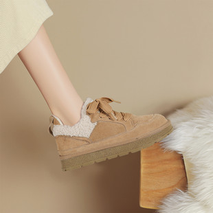 西村名物厚底舒适时尚休闲鞋女2025年秋冬新款气质加绒毛毛棉鞋