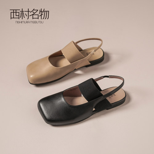 西村名物方头低跟后空玛丽珍凉鞋