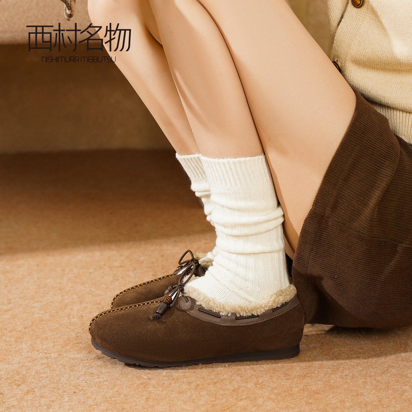 西村名物磨砂皮加绒女款勃肯鞋