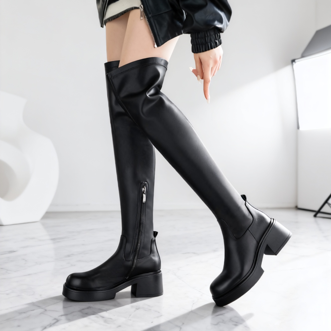 西村名物复古甜酷风女长筒靴