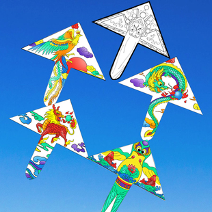 DIY风筝材料包手工空白手绘传统文化龙风筝涂色绘画填色自制制作