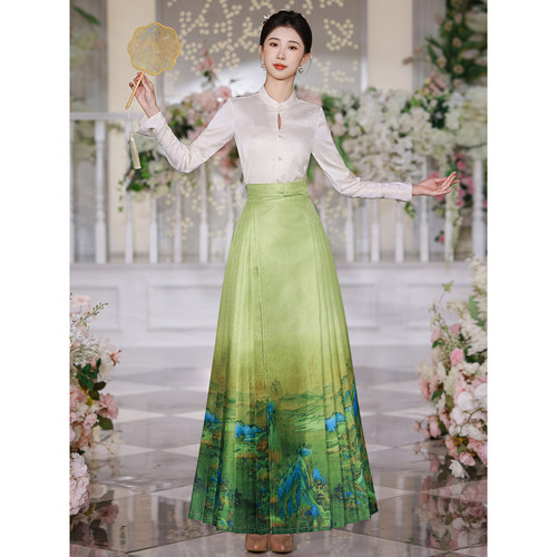 新中式半身裙印花千里江山马面裙