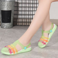 Baotou Crocs, women's wedge heels, garden beach shoes, jelly sandals, flat anti-slip, beach vacation thick-soled flip-flops thumbnail 5
