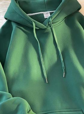 深灰色纯色连帽加绒卫衣男款秋冬基础款oversize新款外套休闲卫衣