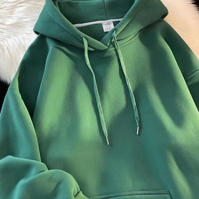 深灰色纯色连帽加绒卫衣