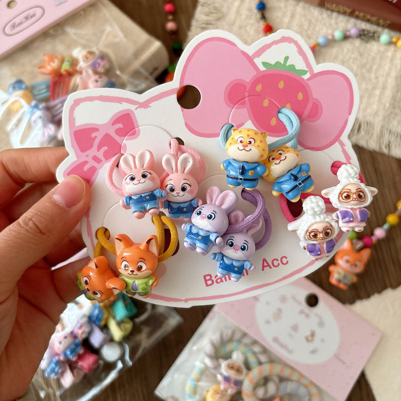 可爱卡通树脂儿童对扎发绳发圈女童全包动物城压夹发夹吊坠项链
