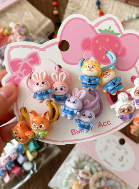 可爱卡通树脂儿童对扎发绳发圈女童全包动物城压夹发夹吊坠项链