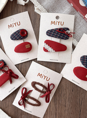 秋冬新款百搭藏青格子学院风女孩刘海bb夹发夹布艺蝴蝶结发卡发饰