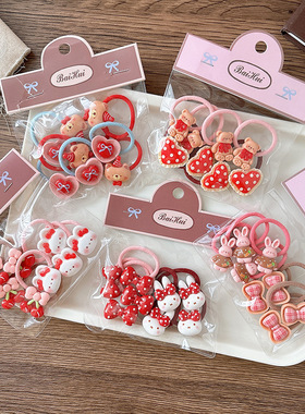 袋装8个可爱卡通动物红色系儿童发圈皮筋小号女童对扎头绳发绳