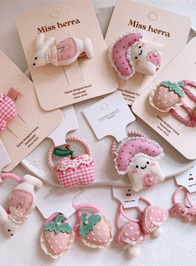 粉色系儿童布艺塞棉可爱卡通水果发夹发圈甜美女童扎头发皮筋发绳