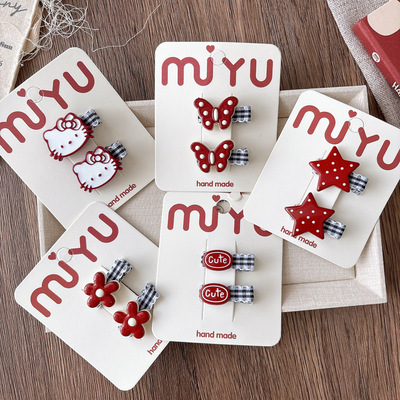 新款安哥拉红可爱卡通儿童小号压夹女童侧边刘海格子发卡发夹发饰