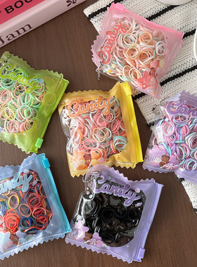 儿童彩色一次性小皮筋可爱糖果袋女童甜美高弹力发圈强拉不断发绳
