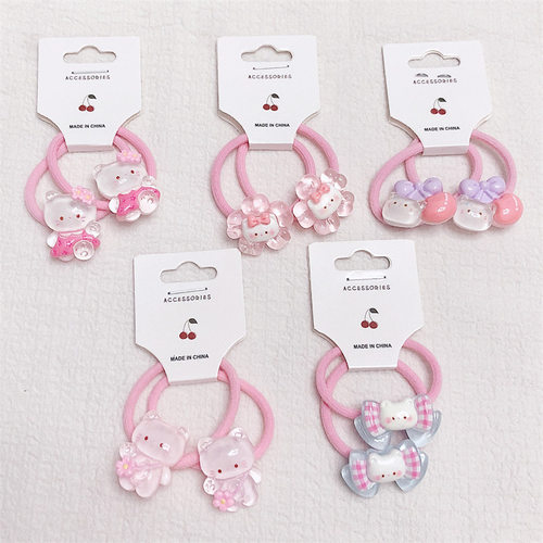 2个装 新款对装头绳儿童甜美果冻小猫发绳对装女童宝宝皮筋发绳