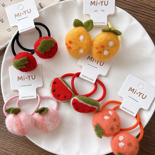 秋冬可爱羊毛毡戳戳乐儿童水果头绳发绳卡通西瓜草莓皮筋发圈发饰