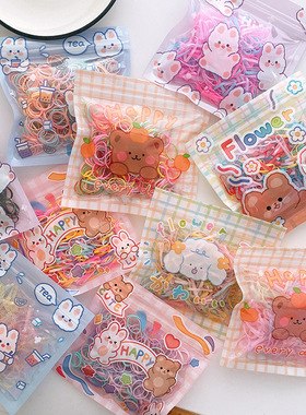 200根袋装 可爱冰淇淋色高弹力小号儿童编发一次性皮筋发圈发饰