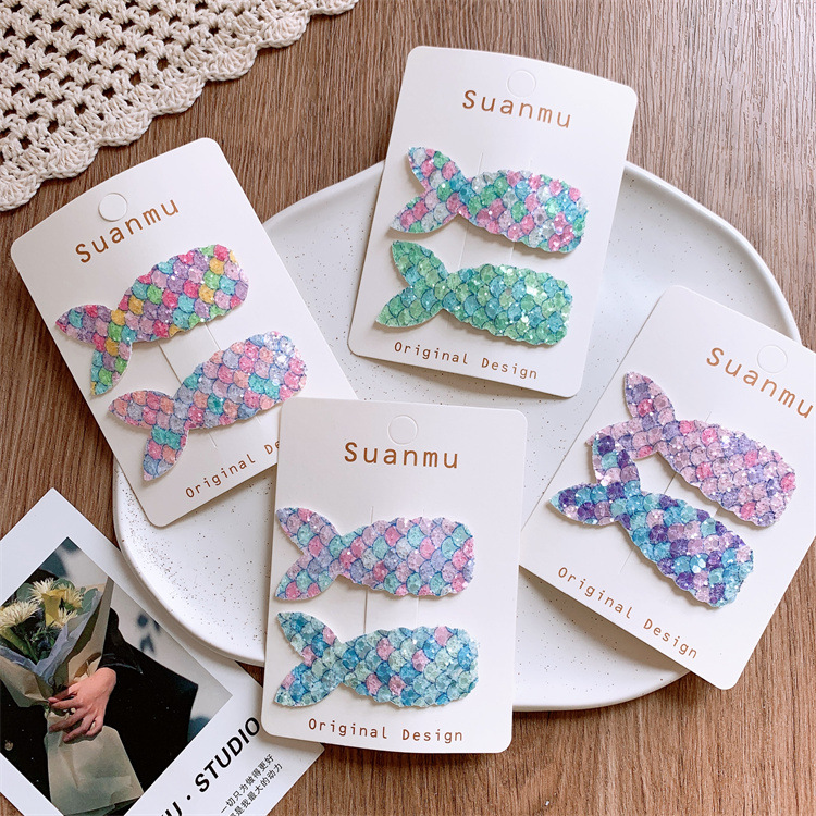 儿童亮闪闪美人鱼尾彩色发夹可爱女童侧边碎发BB夹宝宝公主刘海夹