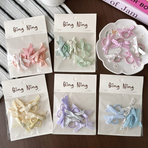 6个甜美韩版布艺蝴蝶结儿童拇指圈百搭小号碎花格纹女童皮筋发绳