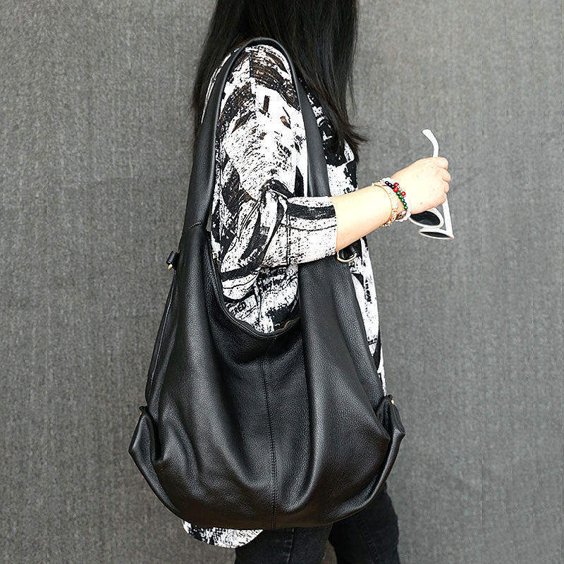 松弛感慵懒头层牛皮单肩斜挎大包女大容量软皮休闲旅行通勤春夏季