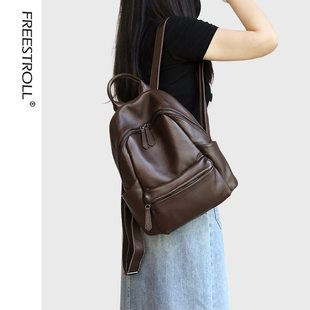 简约优雅头层牛皮休闲气质感双肩包女设计感软皮小众背包旅行出游