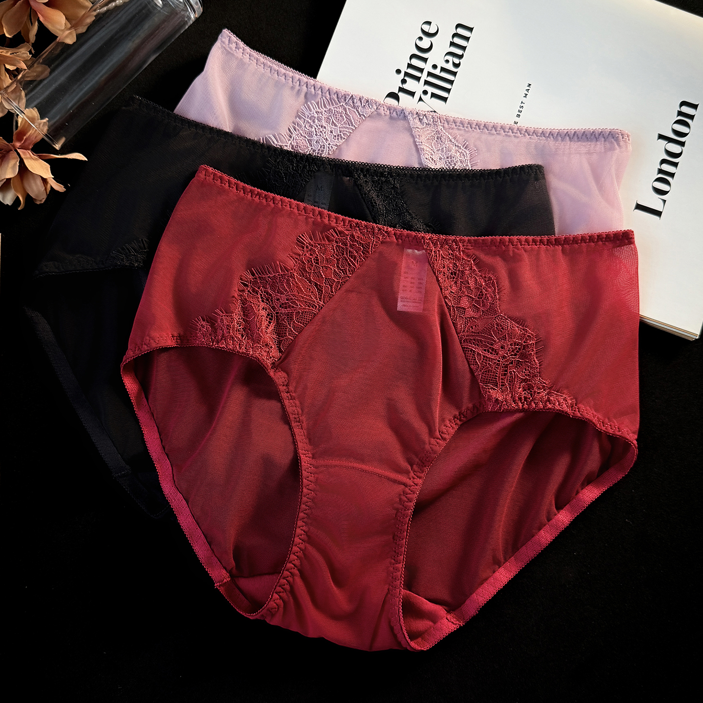 蕾丝内裤女大码中高腰性感纯棉档