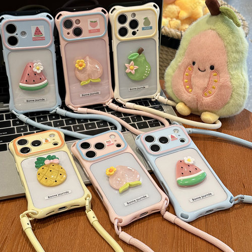 西瓜菠萝贴件挂绳新款适用苹果17promax手机壳iphone16pro高级感ip15个性14por创意13趣味12全包11防摔保护套