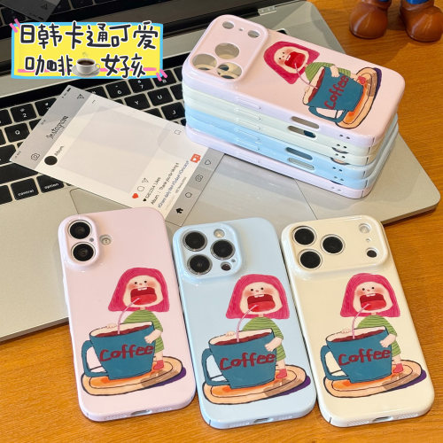 趣味咖啡女孩新款适用苹果18promax手机壳iPhone17pro16小米15华为mate70pura80K90nova14荣耀600x300magic8