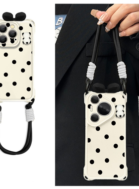 黑色波点蝴蝶结适用iPhone16pro手机壳华为mate60苹果15vivo荣耀80X90K70小米14Reno12nova13/50一加11iqoo40