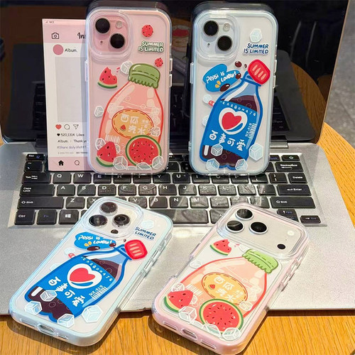 情侣夏日卡通汽水新款适用苹果17Pro手机壳iPhone16max14小米17华为mate80pura70k90nova15荣耀500x300magic7